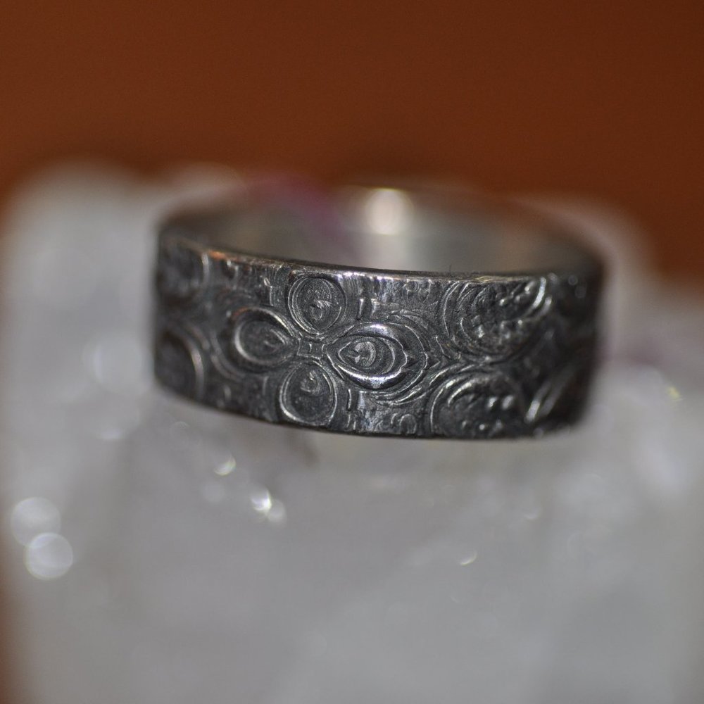 Heavy Floral Stamped Sterling Silver Band